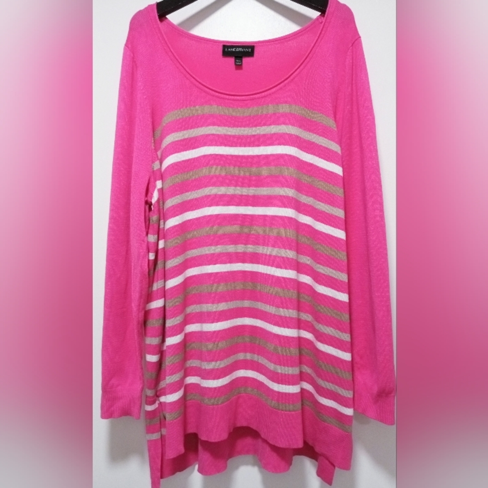 LANE BRYANT XXL PINK SWEATER WITH MULTICOLOR STRIPES